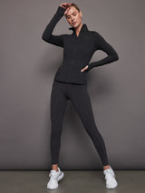 Zip Long Sleeve Run Top - Charcoal Heather