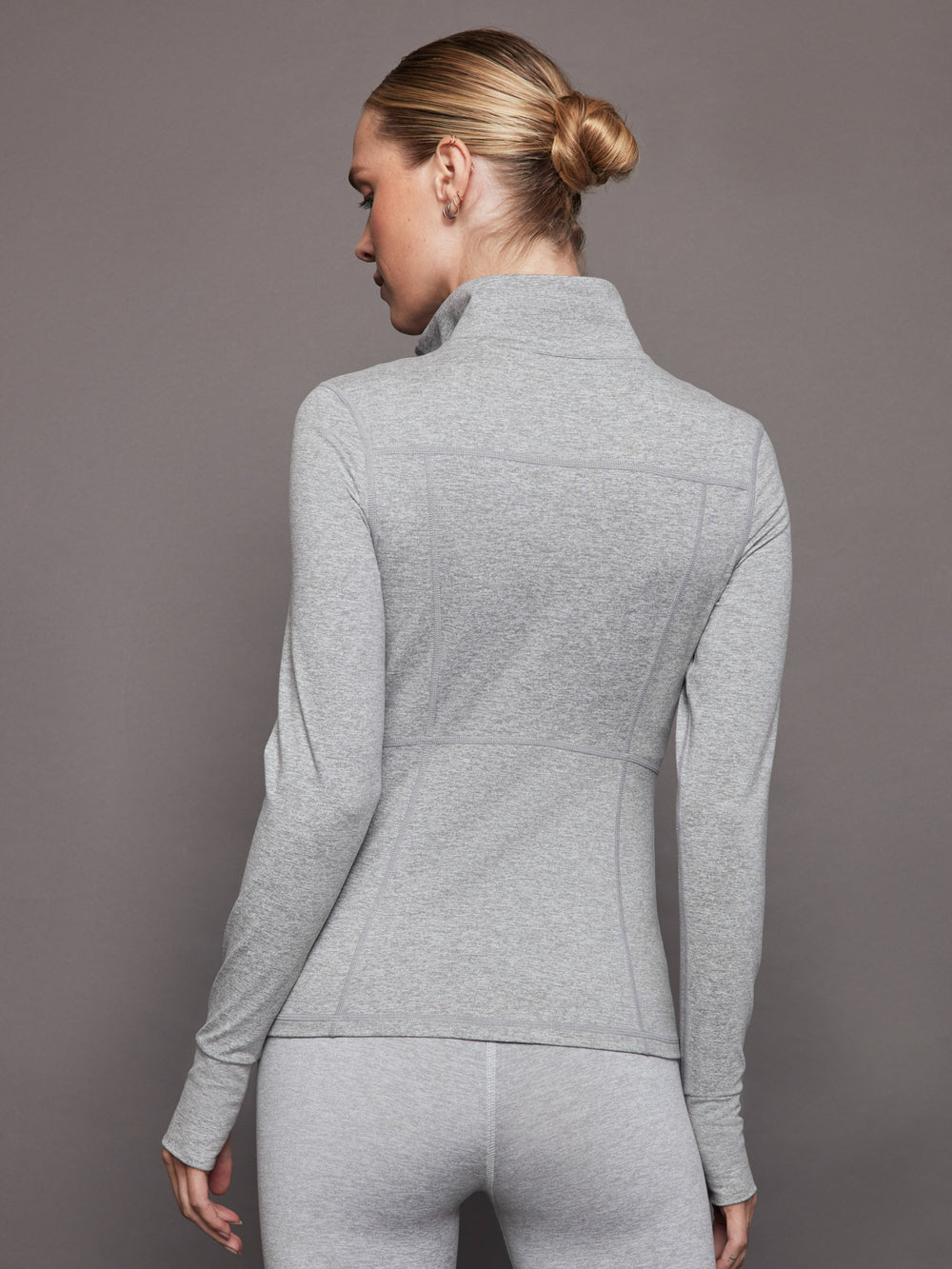 Zip Long Sleeve Run Top - Silver Heather