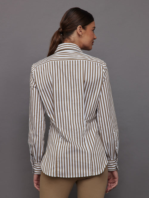 Twisted Tunic Shirt - White/Tan Stripe