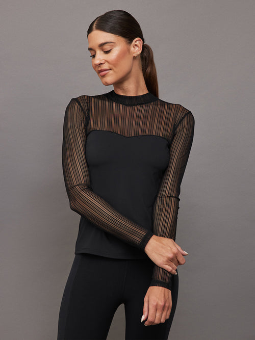 Long Sleeve Mock Neck Sweetheart Top - Black