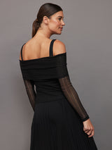 Mesh Off Shoulder Top - Black