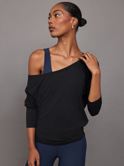 Long Sleeve Off Shoulder Tee - Black