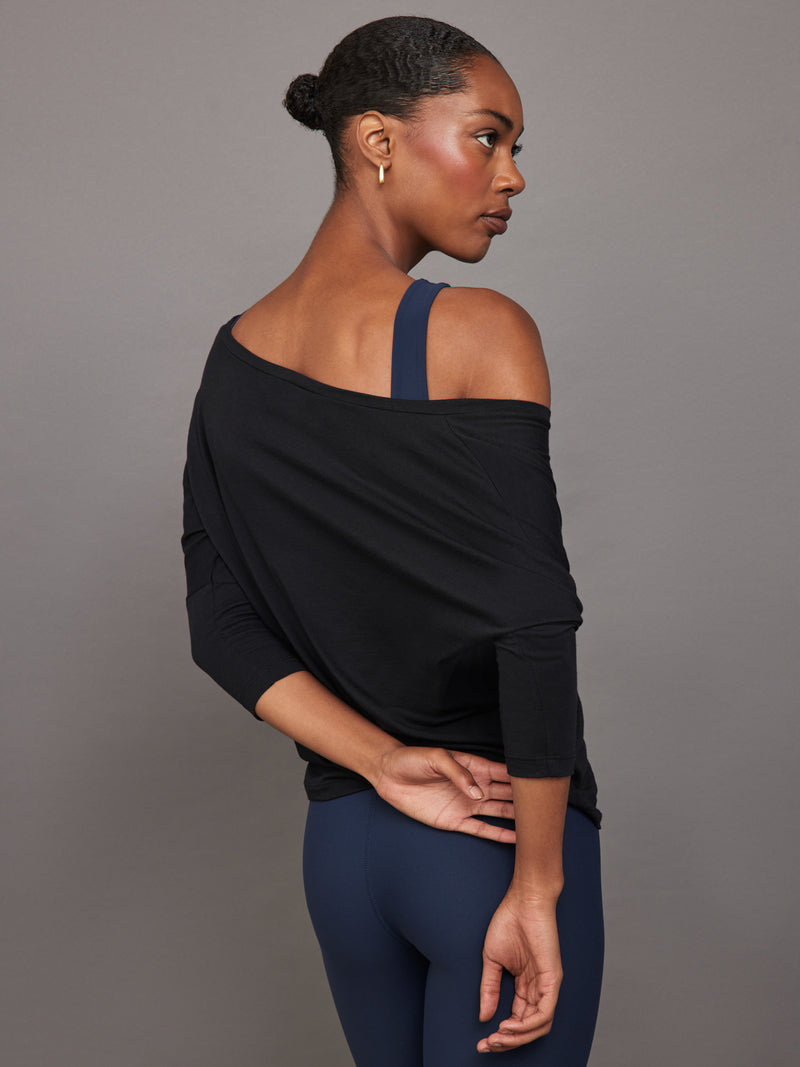 Long Sleeve Off Shoulder Tee - Black