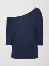 Long Sleeve Off Shoulder Tee - Navy Blazer