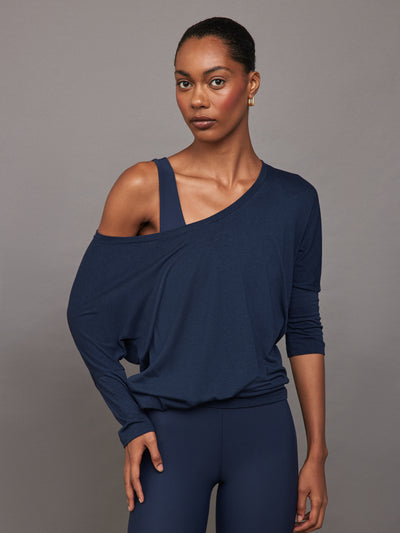 Long Sleeve Off Shoulder Tee - Navy Blazer