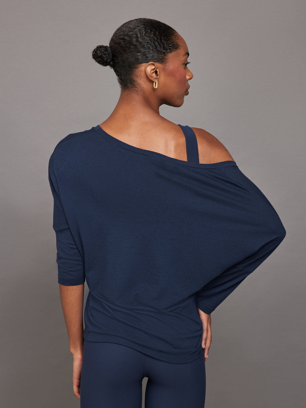 Long Sleeve Off Shoulder Tee - Navy Blazer