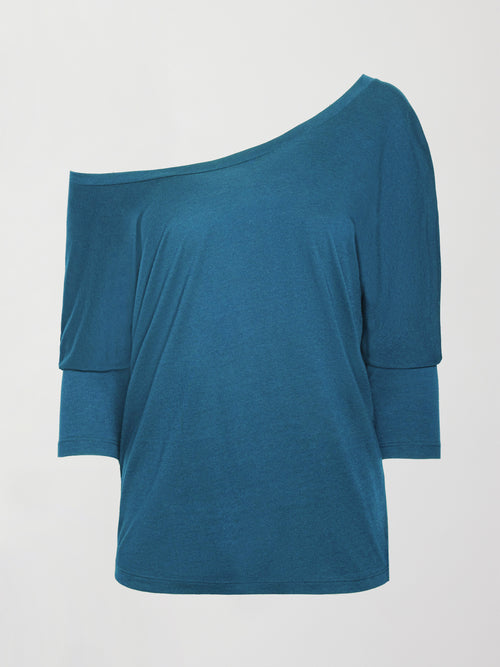 Long Sleeve Off Shoulder Tee - Deep Lagoon