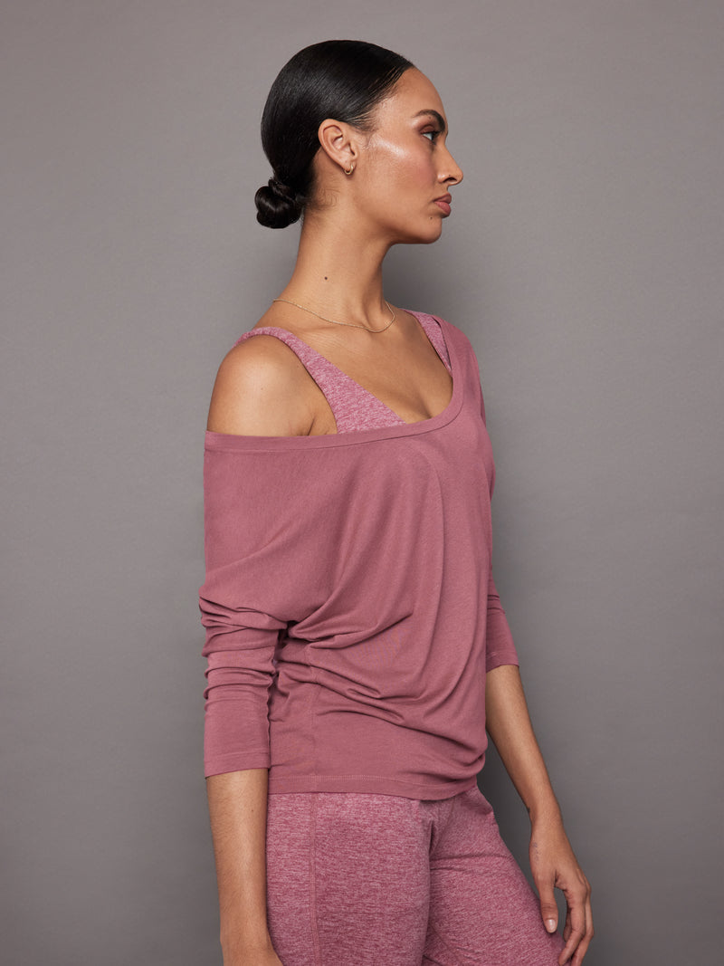 Long Sleeve Off Shoulder Tee - Hawthorn Rose