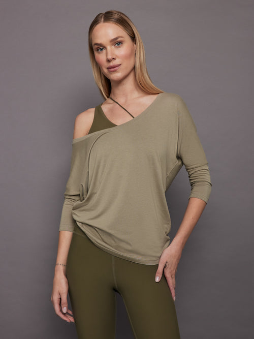 Long Sleeve Off Shoulder Tee - Silversage