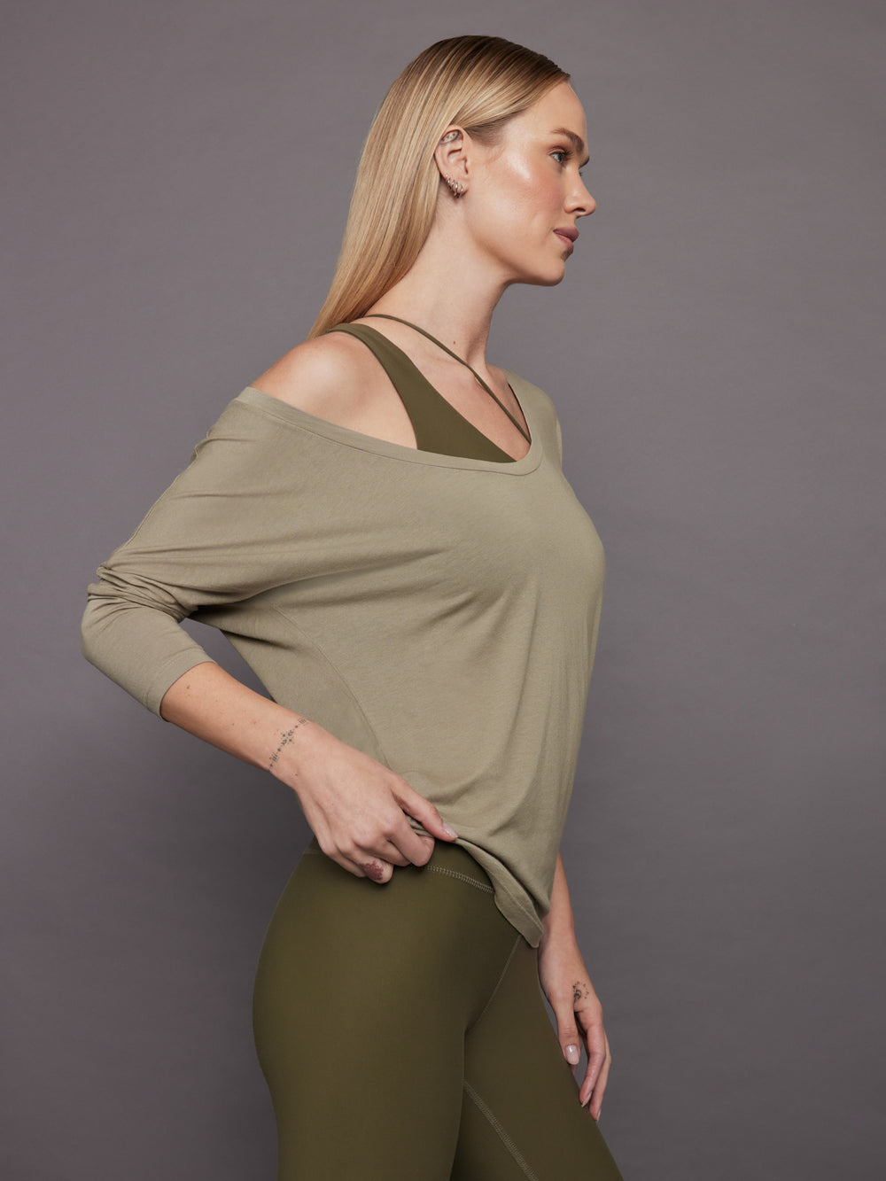 Long Sleeve Off Shoulder Tee - Silversage