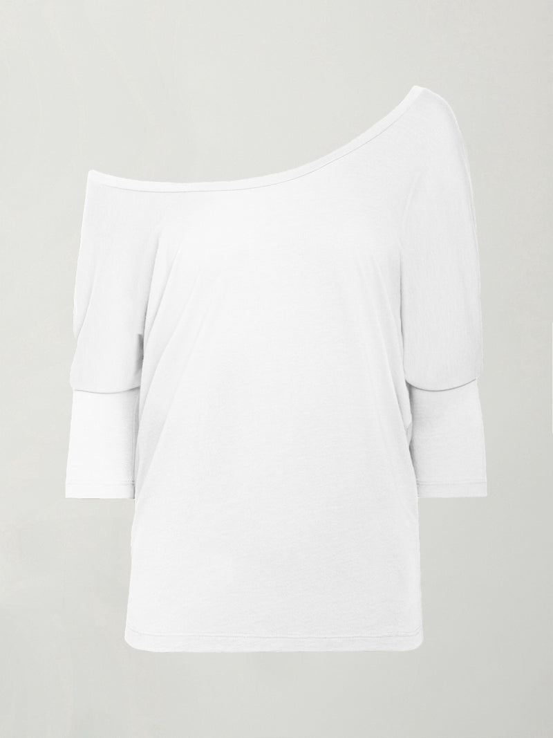 Long Sleeve Off Shoulder Tee - White