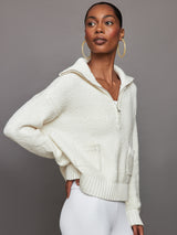 Half Zip Boucle Pullover - Winter White