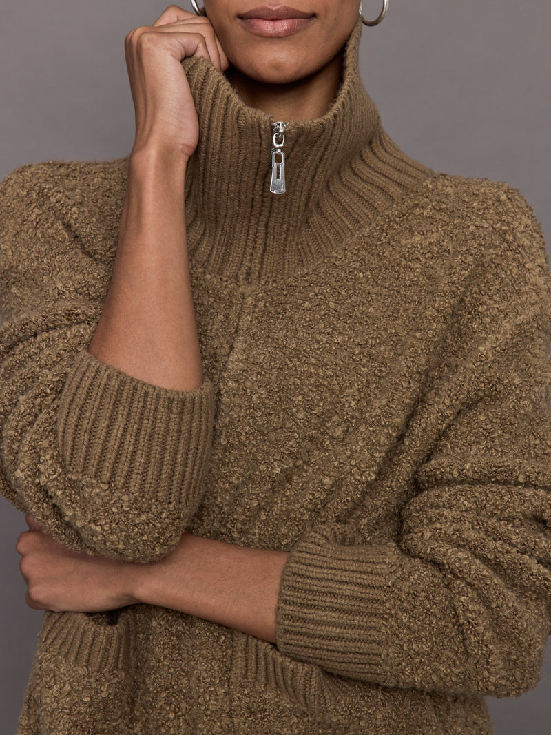 Half Zip Boucle Pullover - Caribou