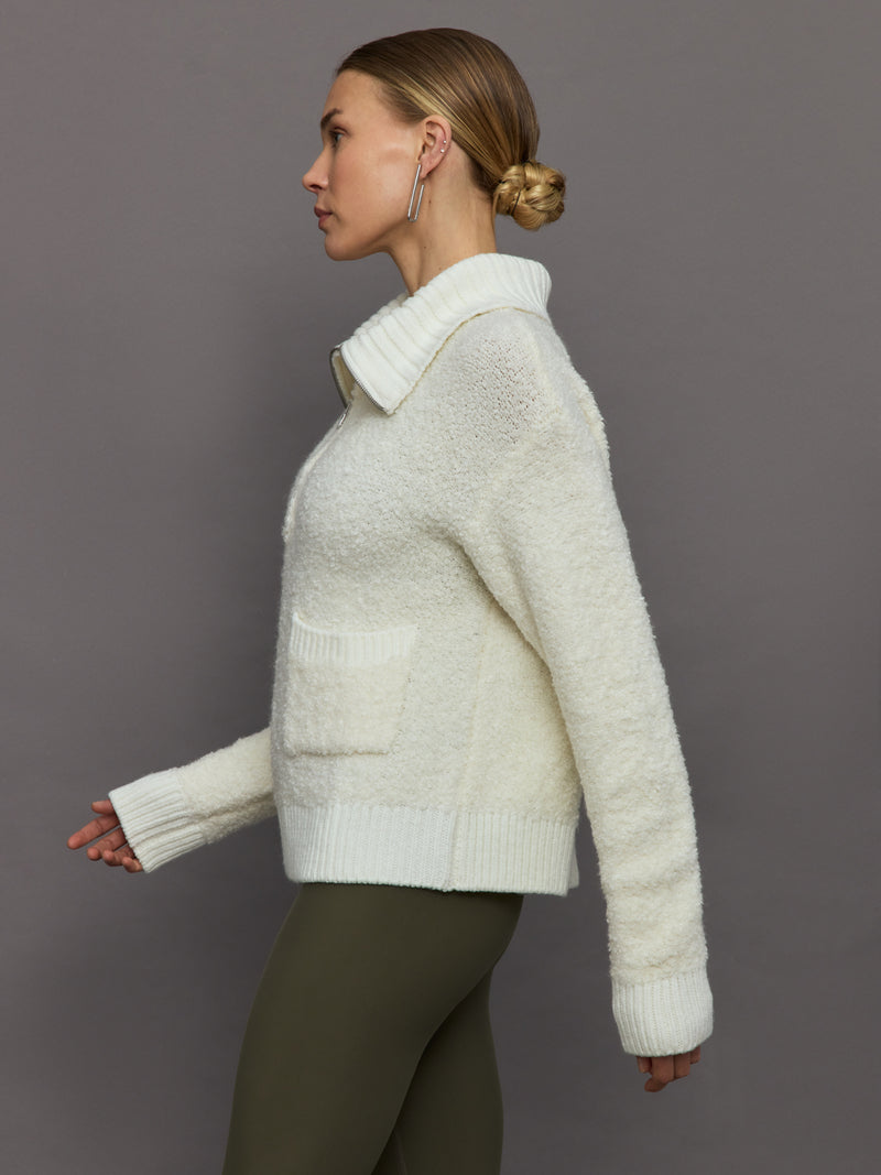 Half Zip Boucle Pullover - Off  White