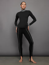 Long Sleeve Mock Neck Rhinestone Top - Black