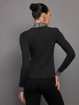 Long Sleeve Mock Neck Rhinestone Top - Black