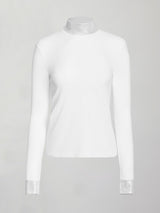 Long Sleeve Mock Neck Rhinestone Top - White