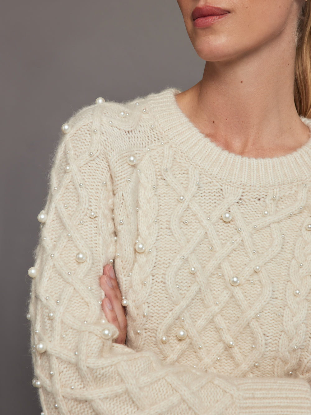 Pearl Embellished Sweater - Winter White