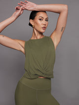 Front Twist Tank - Olive