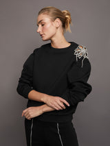 Rhinestone Cut Out Sweatshirt - Black