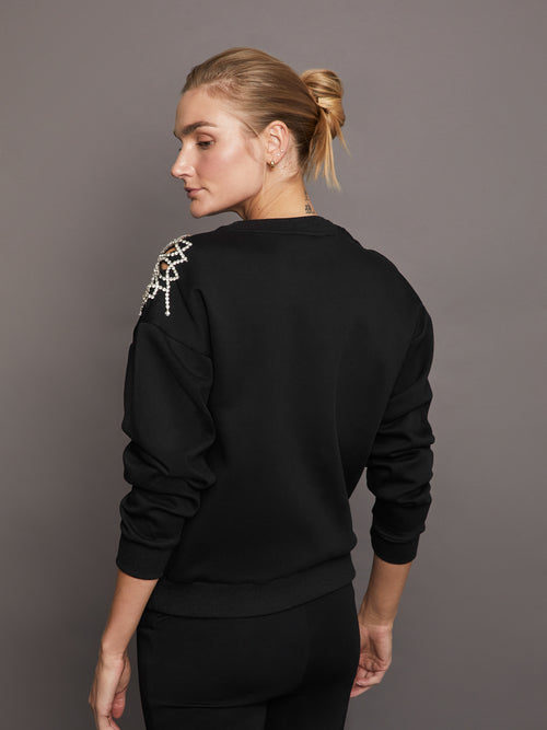 Rhinestone Cut Out Sweatshirt - Black