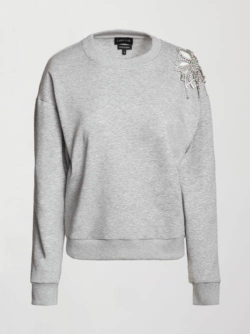 Rhinestone Cut Out Sweatshirt - Heather Grey