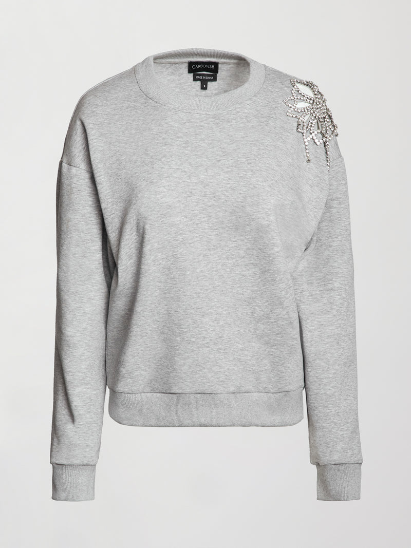 Rhinestone Cut Out Sweatshirt - Heather Grey