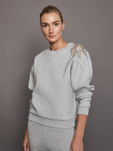 Rhinestone Cut Out Sweatshirt - Heather Grey