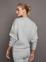 Rhinestone Cut Out Sweatshirt - Heather Grey