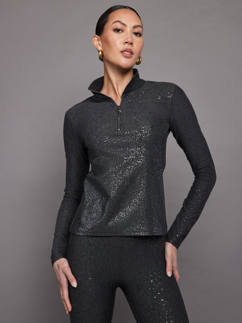 Foil Half Zip Top in Melt - Dark Heather Grey with Gunmetal Foil