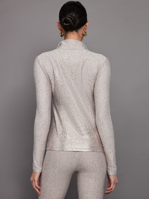 Foil Half Zip Top in Melt - Oatmeal Heather with Rose Gold Foil