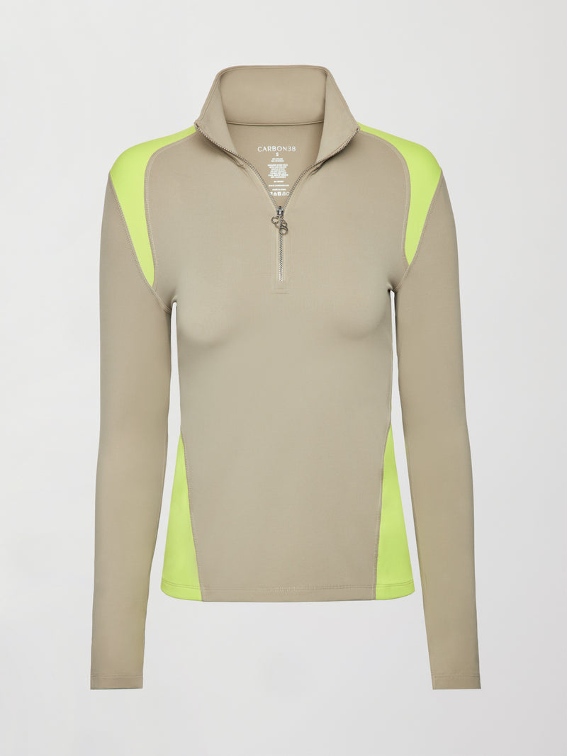 Colorblock Half Zip Top in Melt - Silversage / Acid Lime