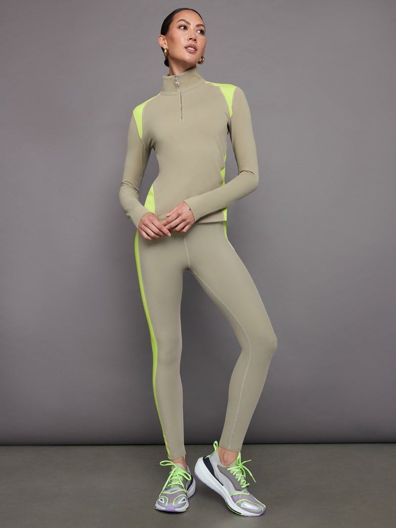 Colorblock Half Zip Top in Melt - Silversage / Acid Lime