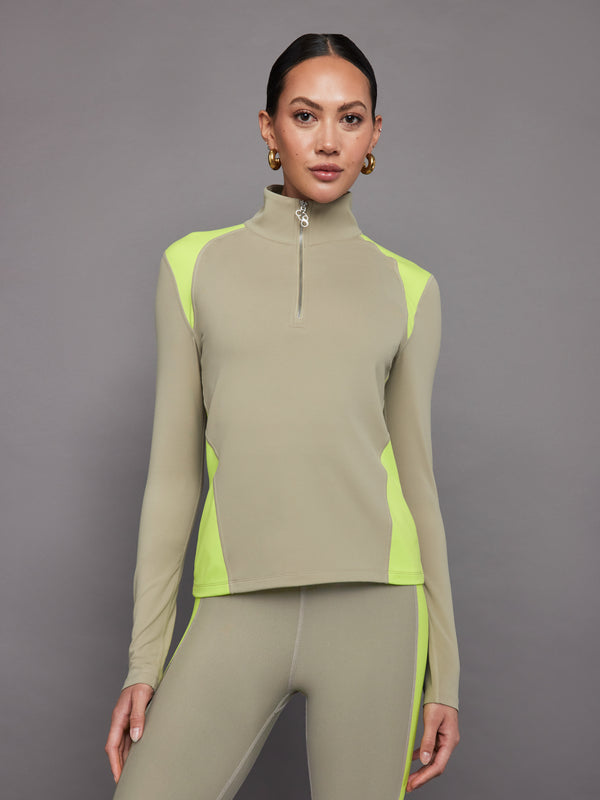 Colorblock Half Zip Top in Melt - Silversage / Acid Lime