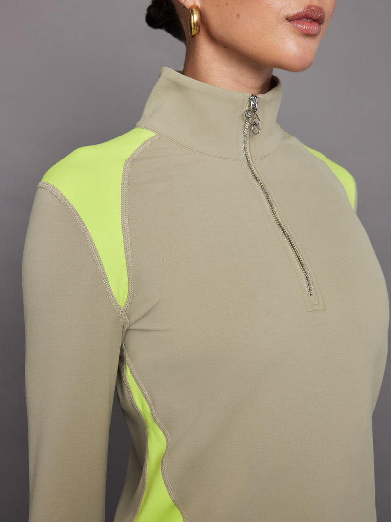 Colorblock Half Zip Top in Melt - Silversage / Acid Lime