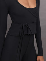 Long Sleeve Tie Top in Melt - Black