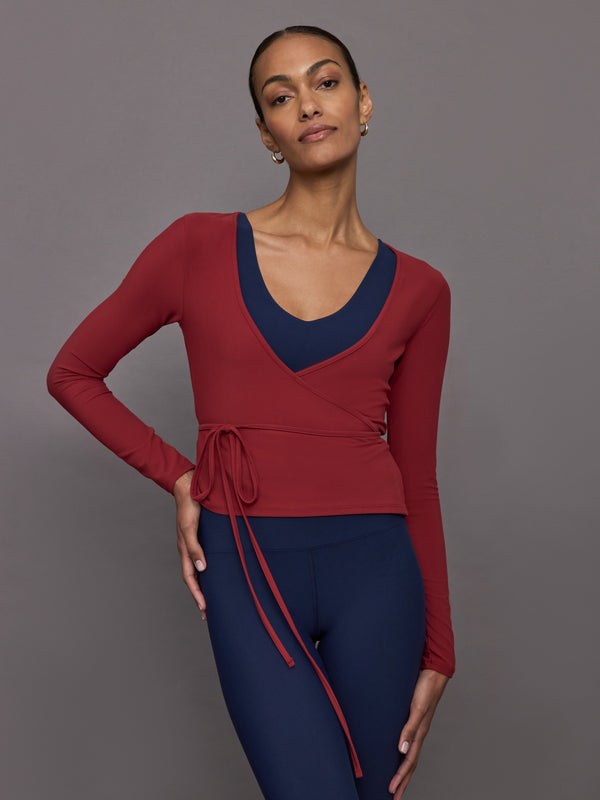 Long Sleeve Tie Top in Melt - Red Dahlia