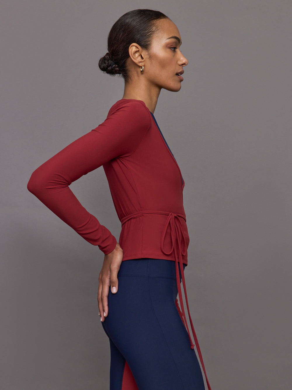 Long Sleeve Tie Top in Melt - Red Dahlia