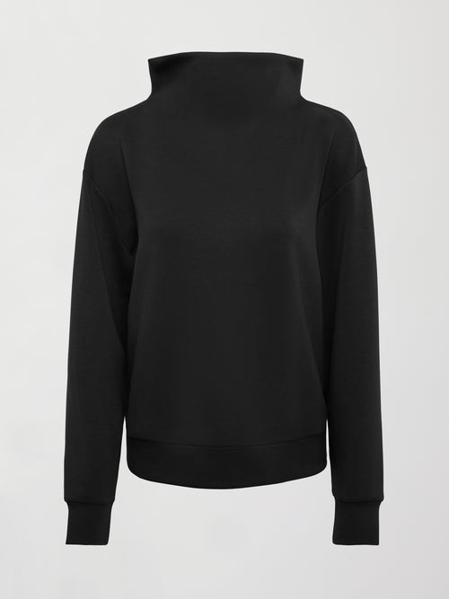 Cowl Neck Knit Sweatshirt in Interlock - Black