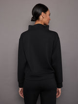 Cowl Neck Knit Sweatshirt in Interlock - Black