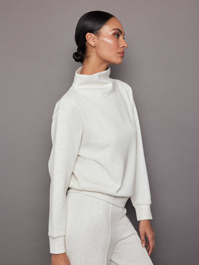 Cowl Neck Knit Sweatshirt in Interlock - Moonbeam Heather