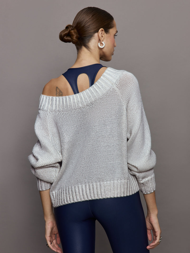 Metallic Slouchy Sweater - Silver Metallic