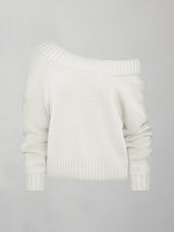 Wool Blend Slouchy Knit Sweater - Off White