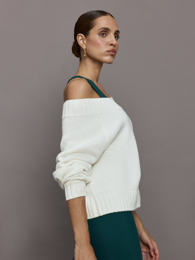 Wool Blend Slouchy Knit Sweater - Off White