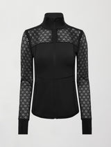 Laser Cut Zip L/S Run Top in Diamond Compression - Black