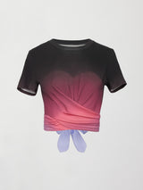 Ombre Cap Sleeve Wrap Tee - Black Ombre