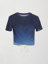 Ombre Cap Sleeve Wrap Tee - Navy Ombre