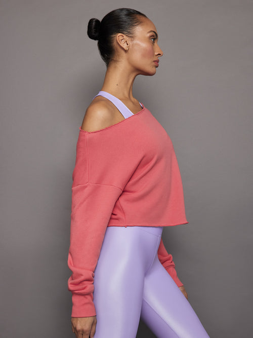 Off Shoulder Raw Edge Sweatshirt in French Terry - Honeysuckle