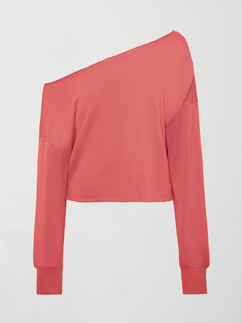 Off Shoulder Raw Edge Sweatshirt in French Terry - Honeysuckle