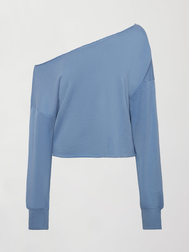 Off Shoulder Raw Edge Sweatshirt in French Terry - Quiet Harbor